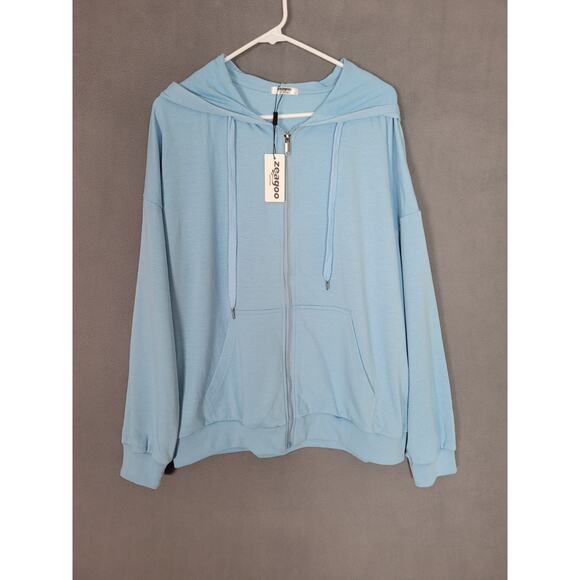 Zeagoo Womens Lightweight Hoodie Full Zip Up Oversized Sweatshirt Pockets XL - Picture 1 of 8